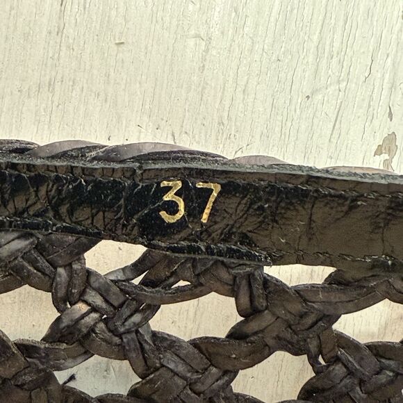 Paloma Barcelo Espadrille Flats Square Toe Black Outer Leather Knit 7 EU 37 - Picture 10 of 10